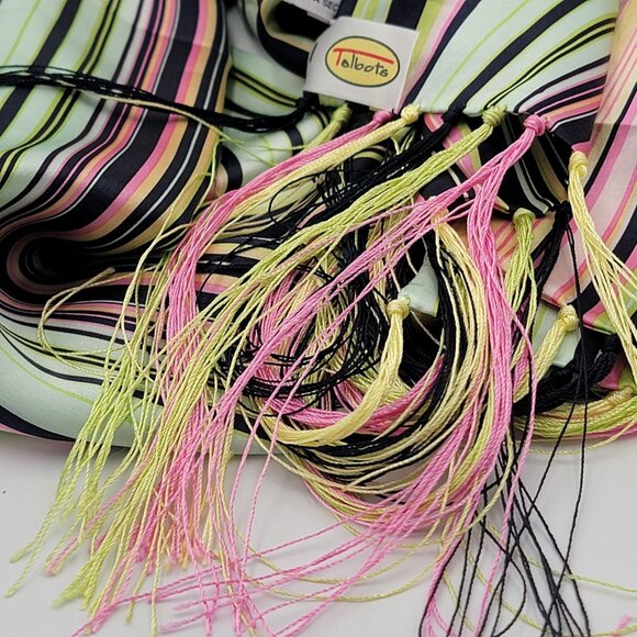 Striped 100% Silk Scarf With Fringe By Talbots Multicolor Stripes - Picture 6 of 11